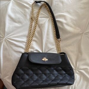 Chic Black Quilted Shoulder Bag or Cross Body with Gold Chain and Bee Detail🐝